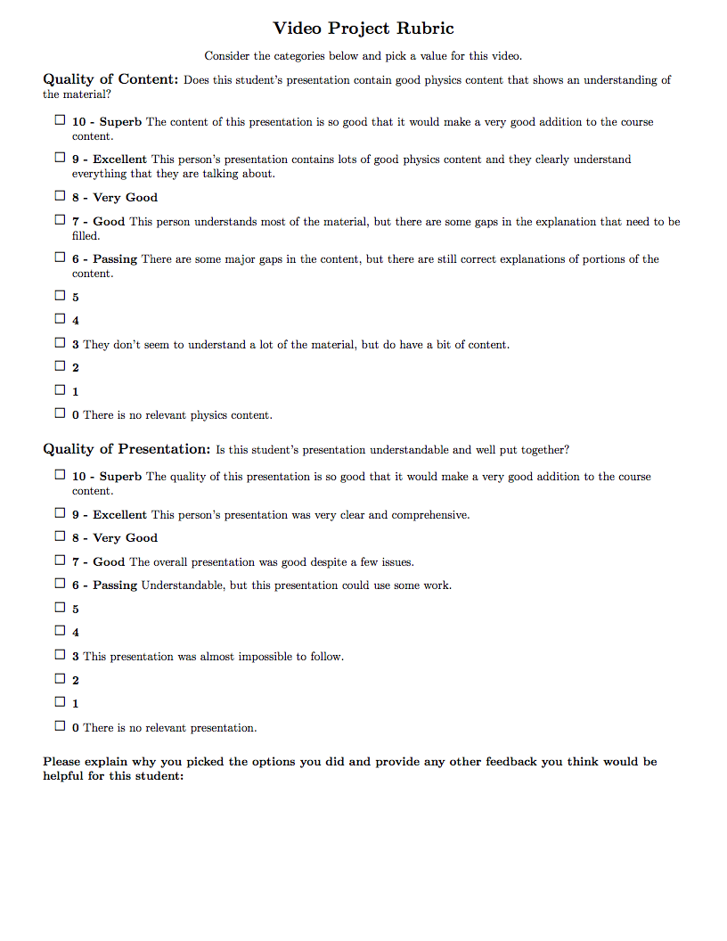 Rubric For Assessment